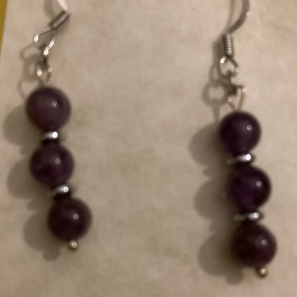 Handmade Amethyst Gemstone Dangle Earring, Stainless-Steal FREE SHIPPING - Picture 2 of 2